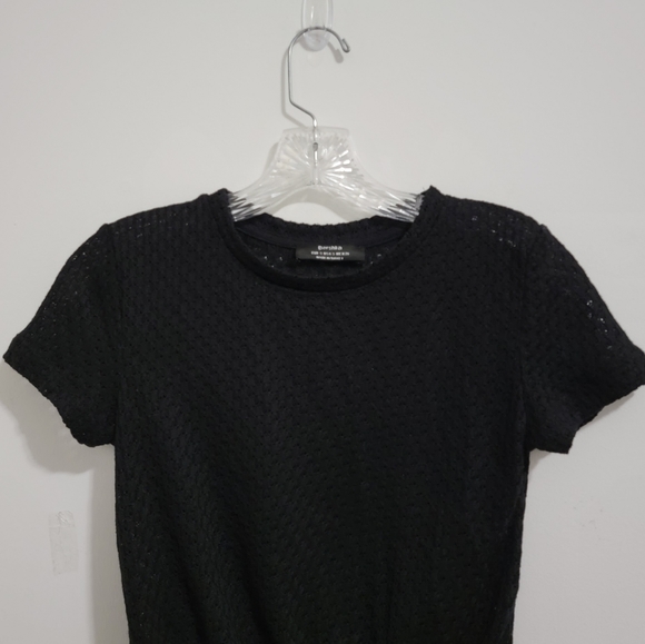 BERSHKA Black Knit Crop Top Elastic Waist Size Small - Picture 3 of 11